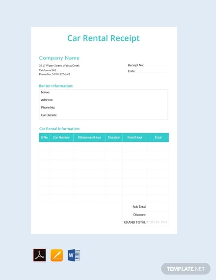 free simple car rental receipt template 440x570