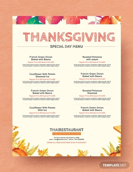 free simple thanksgiving menu template