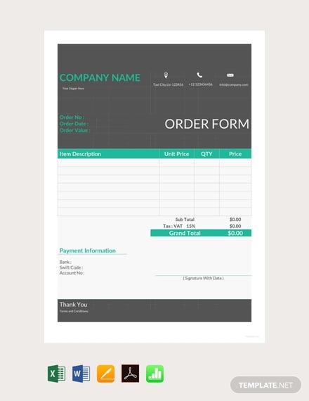 free special order form template