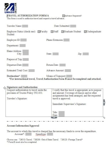 free travel authorization form layout