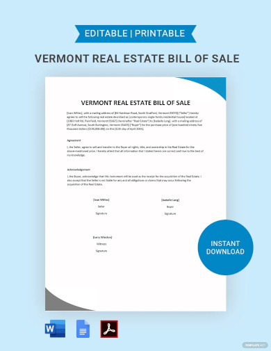 free vermont real estate bill of sale form template