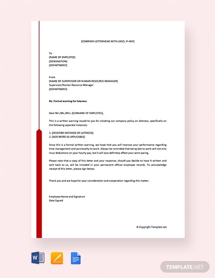 free warning letter for lateness template