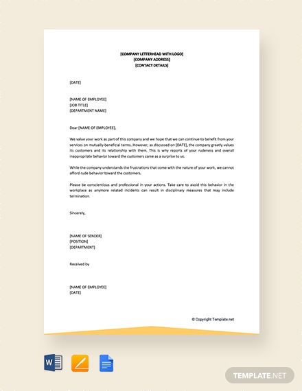 Free Warning Letter For Bad Behavior At Work Template 