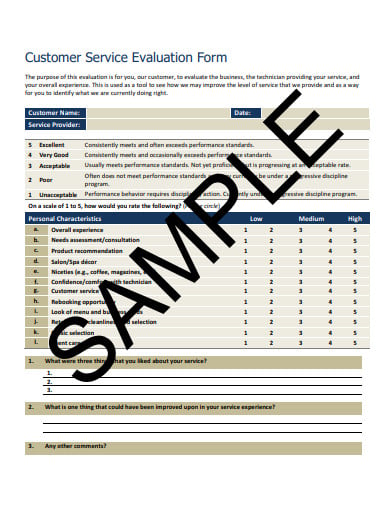 general customer service evaluation form template