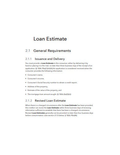general loan estimate example