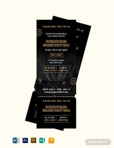 golden party ticket invitation template