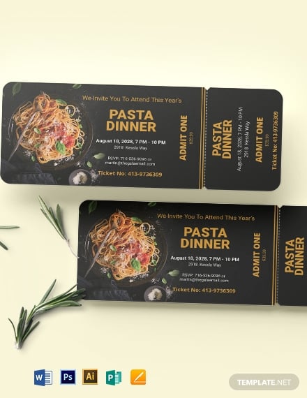 golden pasta dinner ticket template