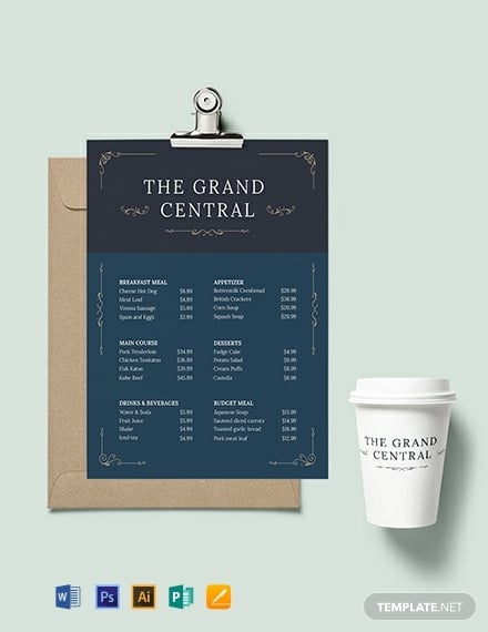 grand elegant menu board layout