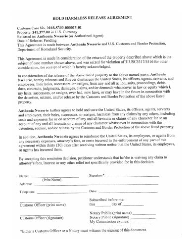 hold harmless agreement format