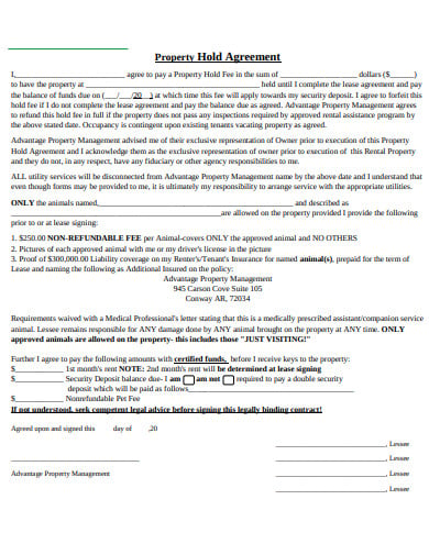 hold property agreement template