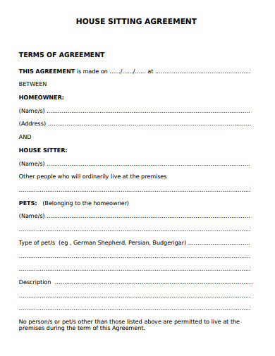 house sitting agreement