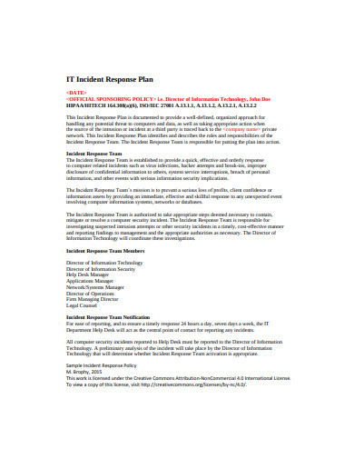 it incident response plan format
