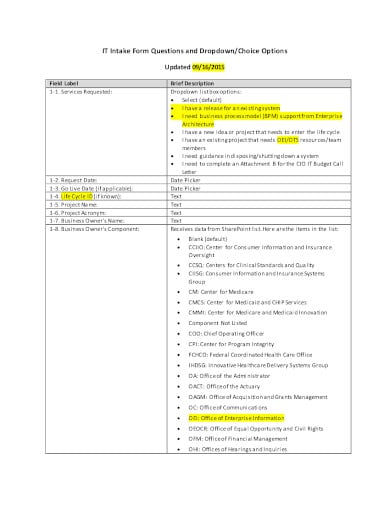 it project intake form template