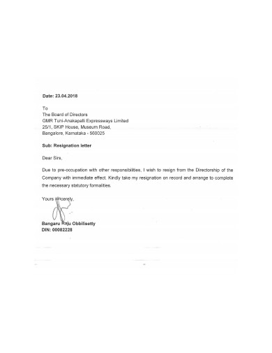 immediate resignation letter sample