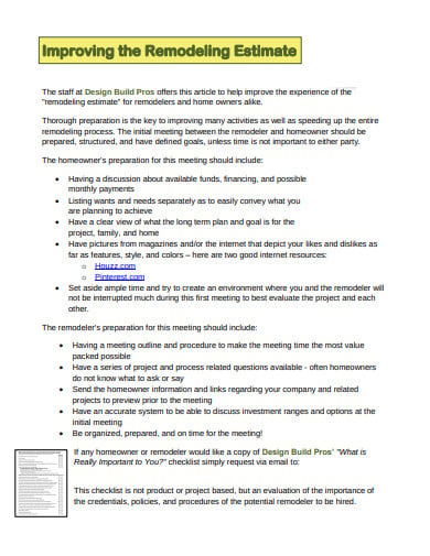 improving remodelling estimate template