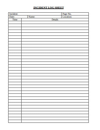 incident log sheet template