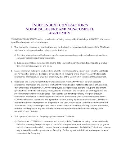 independent contractor non compete agreement