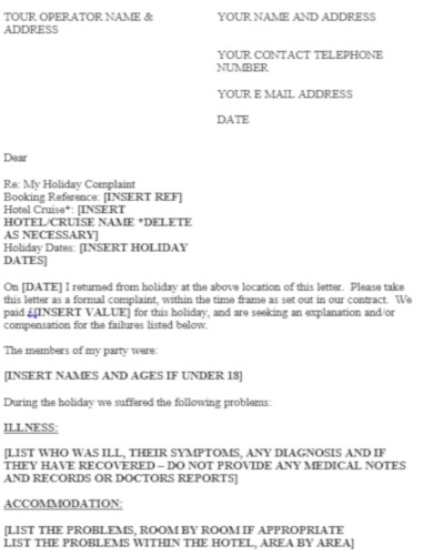 traveler filing a complaint against hotel