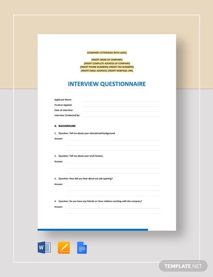 interview questionnaire template