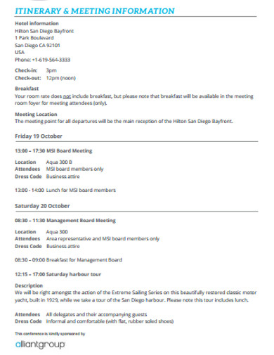 itinerary meeting template example