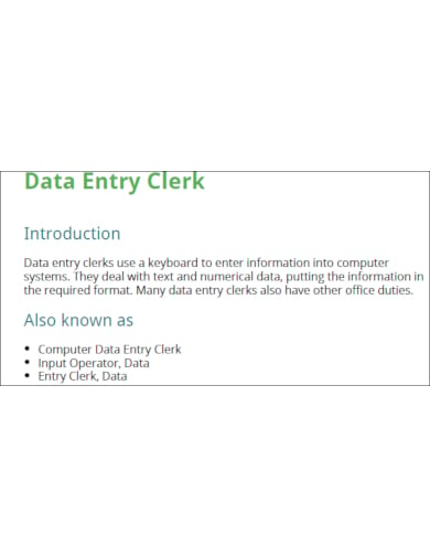 job description template for data entry clerk