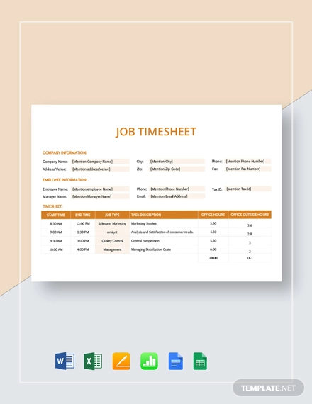 job timeseddel skabelon