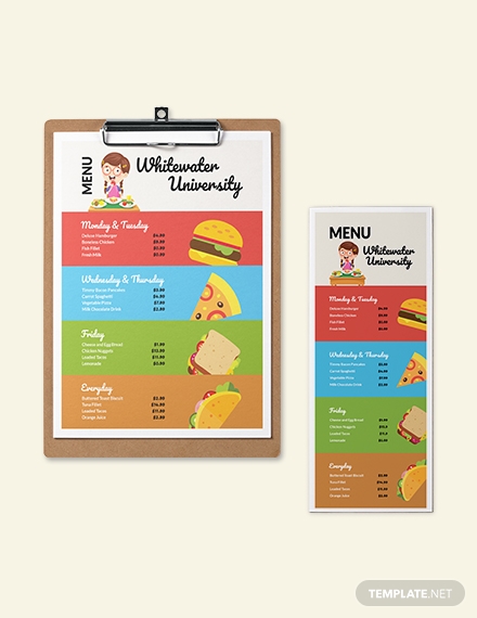 kids cafeteria menu template