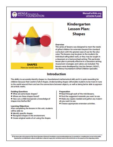 kindergarten lesson plan shapes