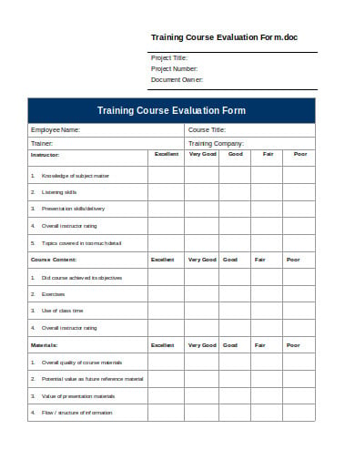 learners course evaluation template