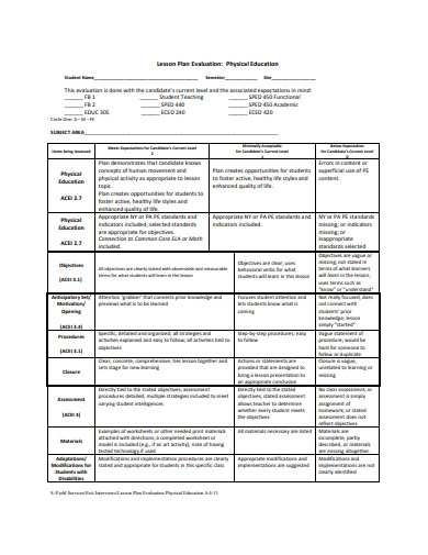 5 Lesson Plan Evaluation Templates Pdf 4448