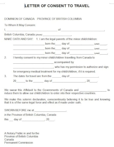 interactive travel consent letter canada