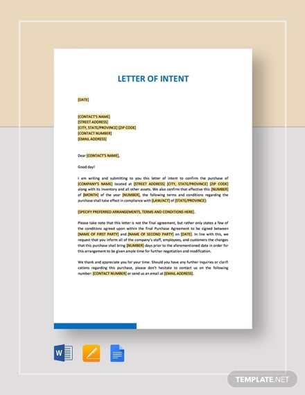 Letter Of Intent Microsoft Word Template