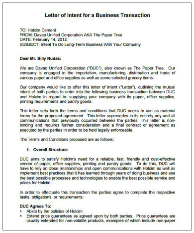 Business Letter of Intent Templates - Google Docs, MS Word, Pages, PDF, DOC