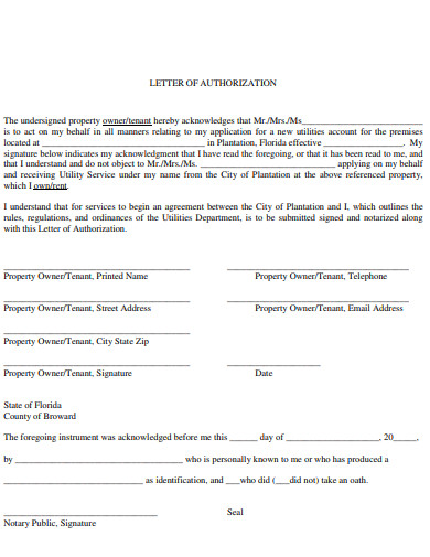 letter of property authorization template