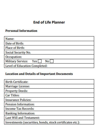 life planner documents example