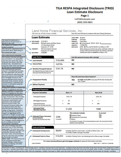 14 Loan Estimate Templates Pdf