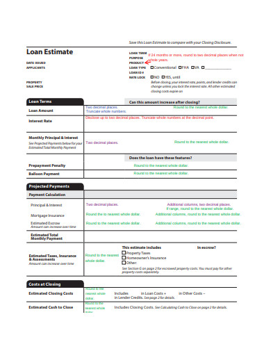 loan estimate format