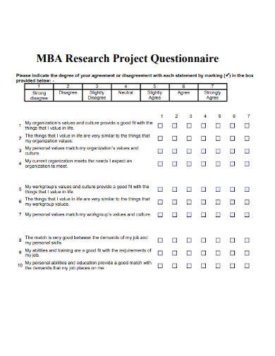 sample of questionnaire for research project