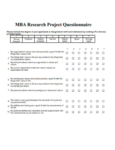 sample questionnaire for research project pdf