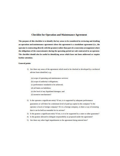 maintenance-agreement-checklist-template