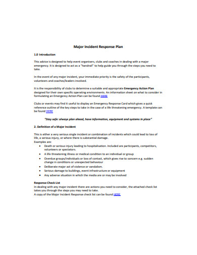 major incident response plan template