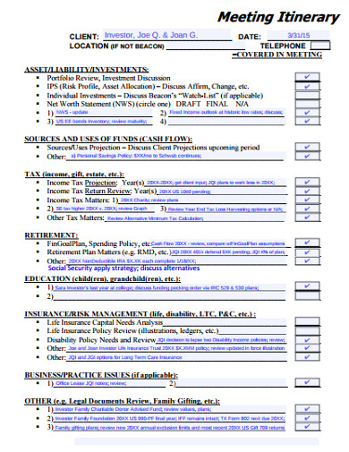 9  Meeting Itinerary Templates in Google Docs Word Pages XLS
