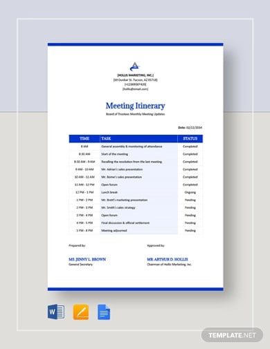 meeting itinerary template