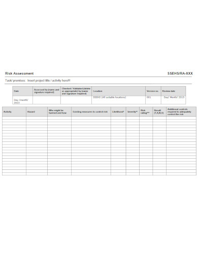 Risk Assessment Form Construction