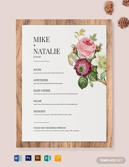 modern wedding menu sample template