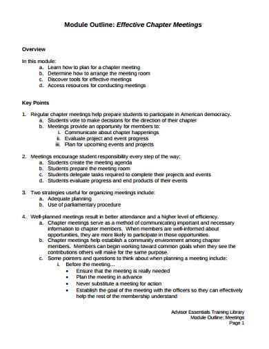 module meeting outline example