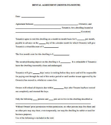 month to month rental agreement template