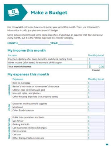 monthly basic budget template