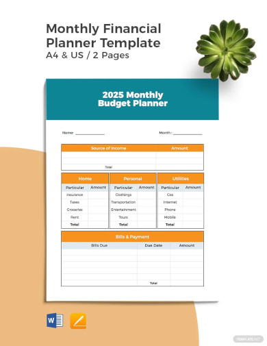 monthly financial planner template