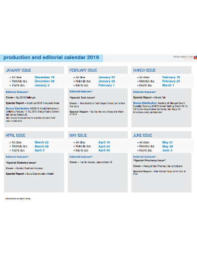 multipurpose production calendar template